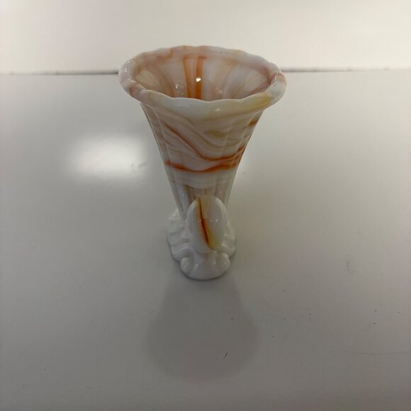 NYC Vogue Merc Milk Glass Slag Orange White Cornucopia Toothpick Holder Vase VTG - Picture 2 of 7